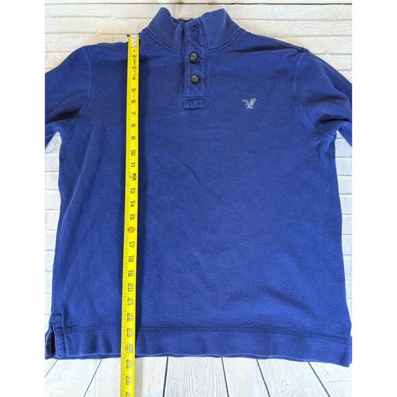 American Eagle Pullover Mens Large Blue Mock Neck Button Sweatshirt Casual - Picture 6 of 6